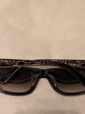 Valentino Black Patterned Rectangular Sunglasses